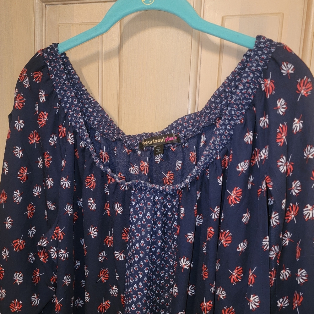 Womens plus sz 2X Heart Soul Plus off should navy red shirt cute - Picture 7 of 10
